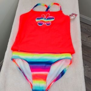 OP Orange Butterfly Tie-Dye 2 pc Swimsuit Lg Girls